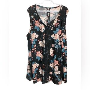 Floral Sleeveless tunic tank top  - Black and Pink